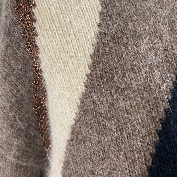 Outlander Lambswool Angora Brown Tan Metallic Open Cardigan Women’s Size Small - Picture 3 of 7